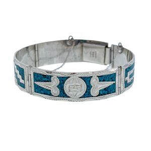 Vintage Mexico GG96 Sterling Silver 25.6g Turquoise Chip Box Clasp Bracelet 7"